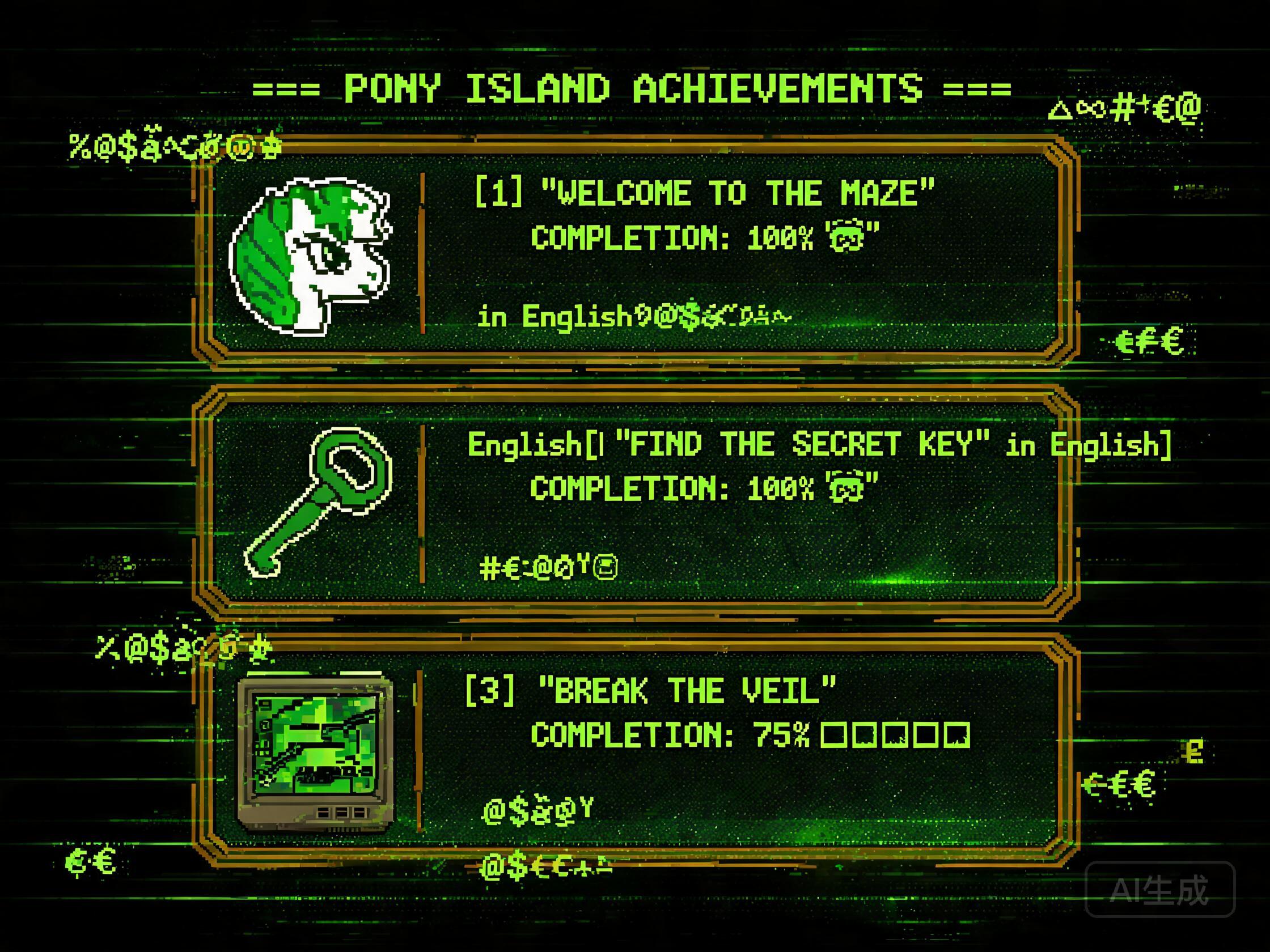 成就系统参考 — DOS终端 + 机构黄边框 + 竖屏列表